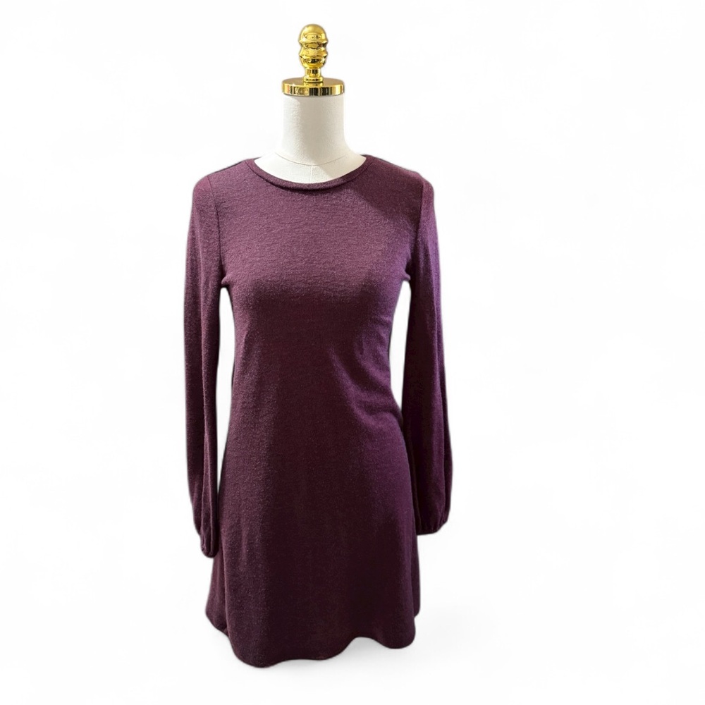 Altar’d State Maroon Balloon Sleeve Sweater Dress Crew Neck Size Small